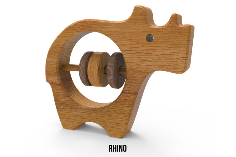 Wooden Rhino Baby Rattle Toy