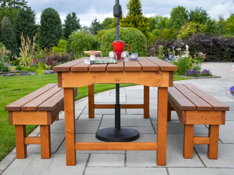 Make this Outdoor Dining Table and Benches that fold