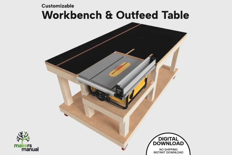 DIY Woodworking Workbench and Outfeed Table Plans - suitable for any jobsite tablesaw with metric and imperial units.